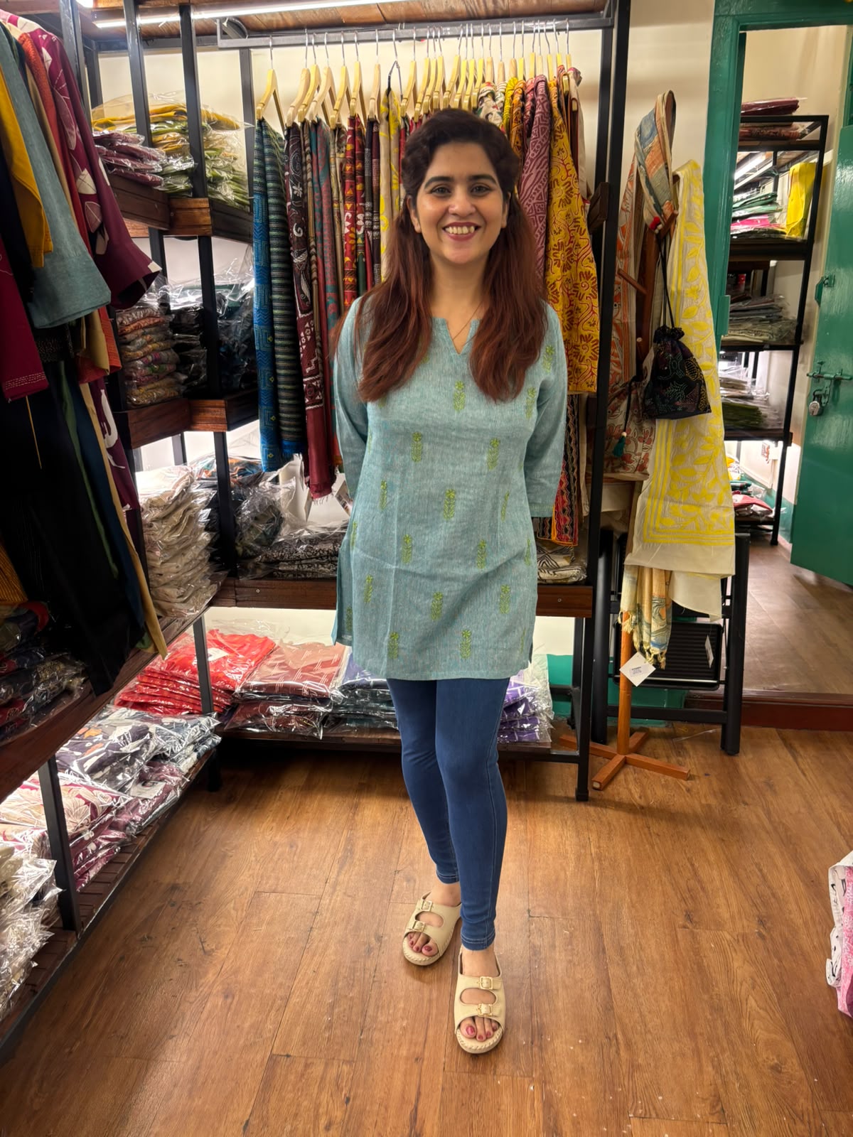 Sea Green Short Cotton Kurti