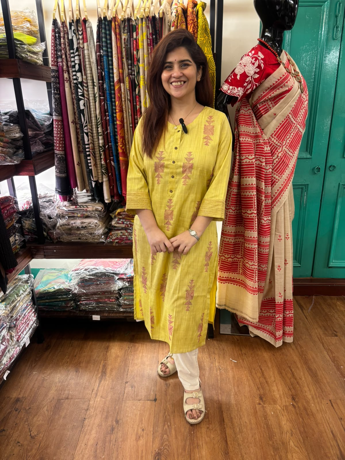 Lemon Yellow Khadi Silk Long Kurti