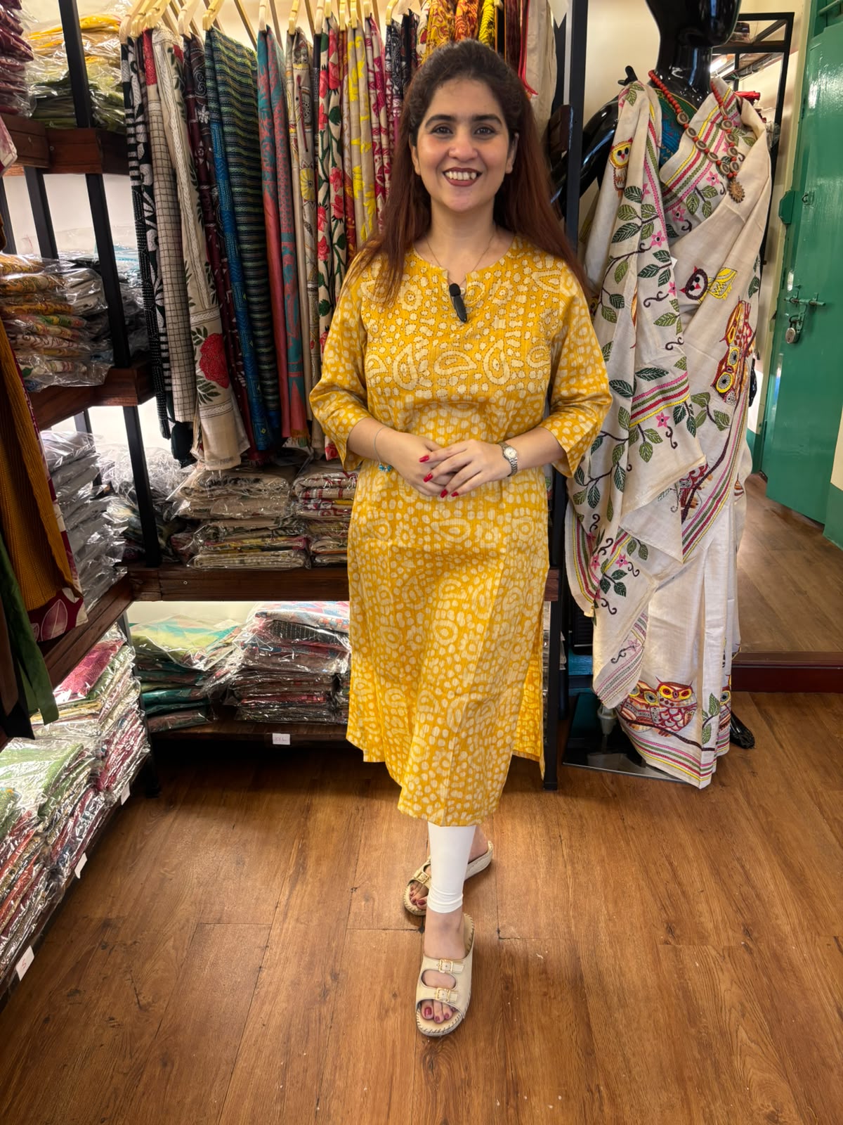 Yellow Viscose Cotton Long Kurti