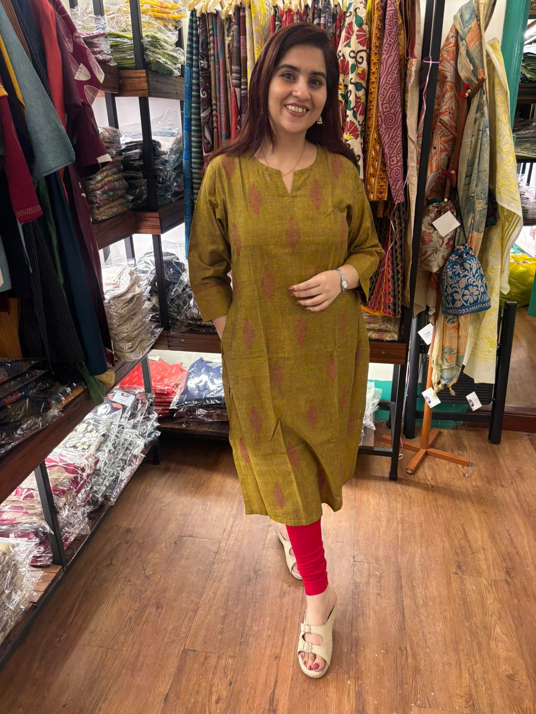 Mustard Cotton Long Kurti