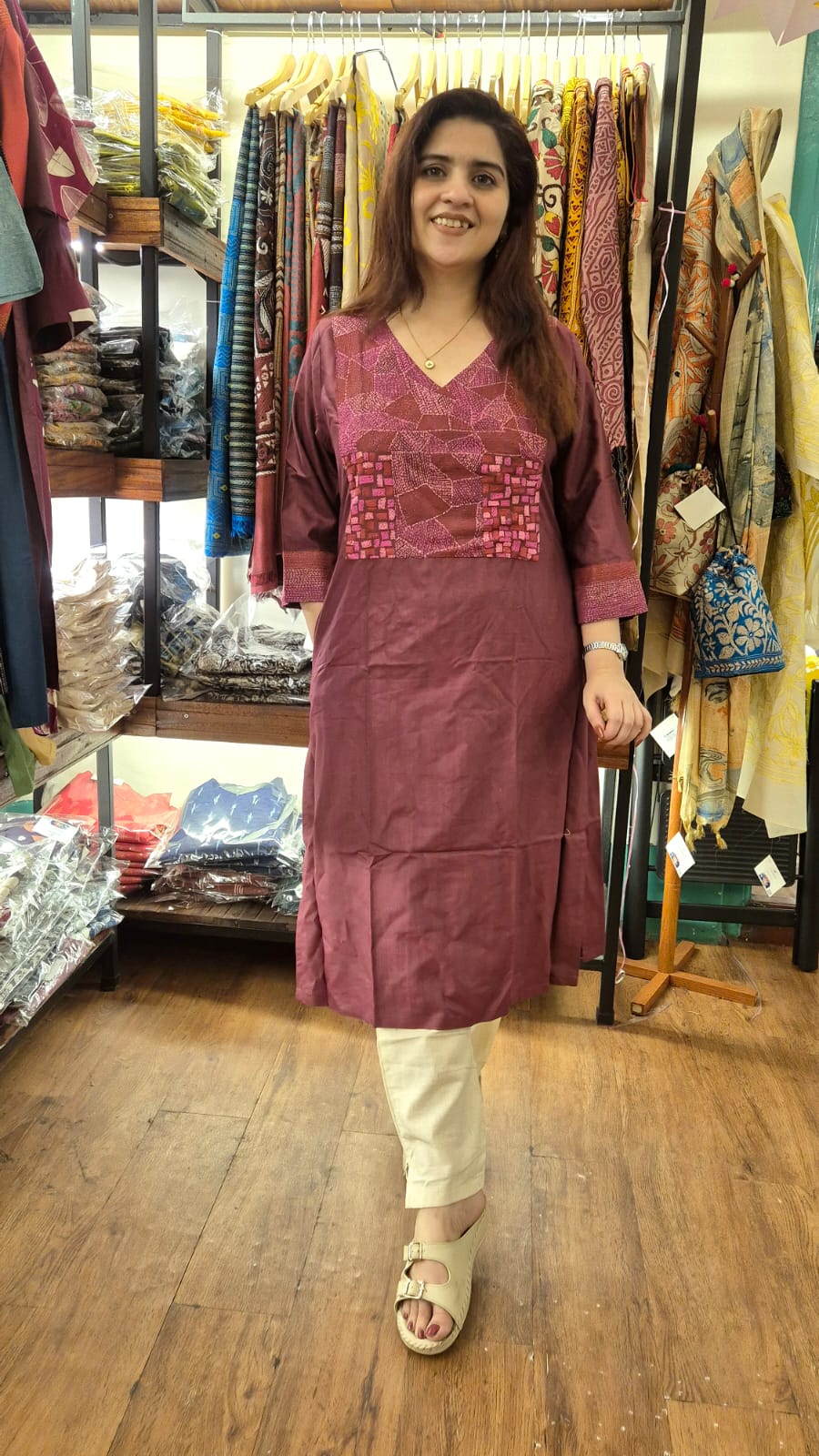 Maroon Tussar Silk Long Kurti