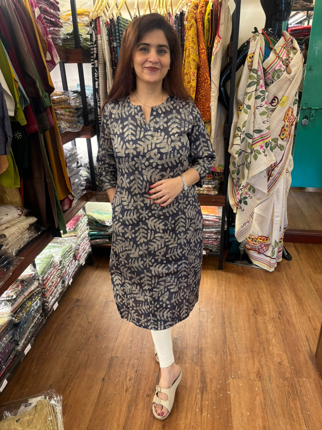 Greyish Violet Viscose Cotton Long Kurti Pattern 1