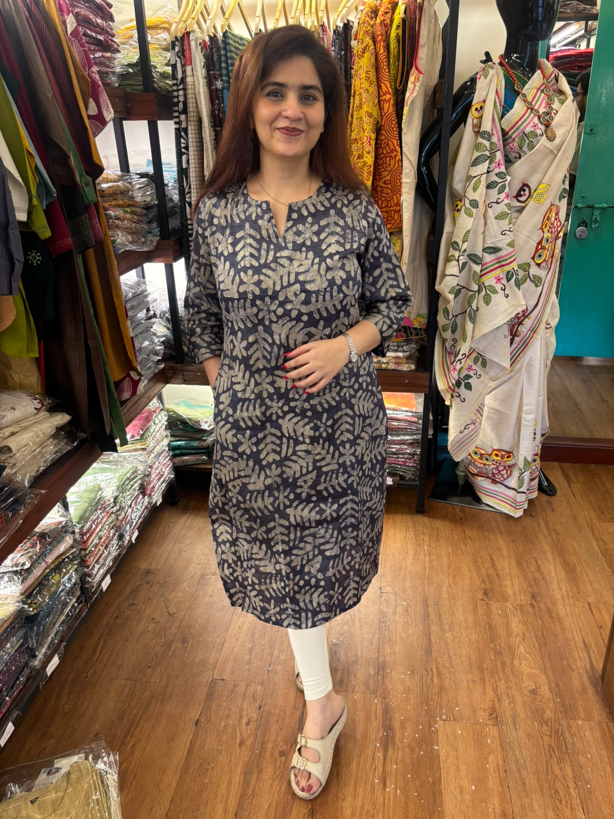 Greyish Violet Viscose Cotton Long Kurti Pattern 1