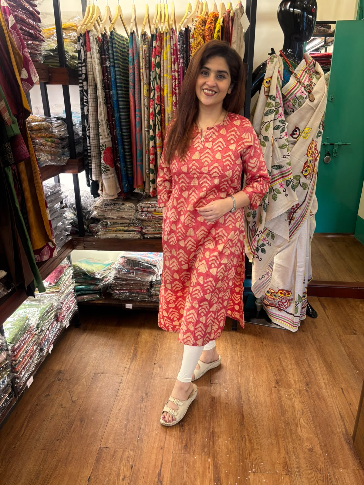Pink Viscose Cotton Long Kurti