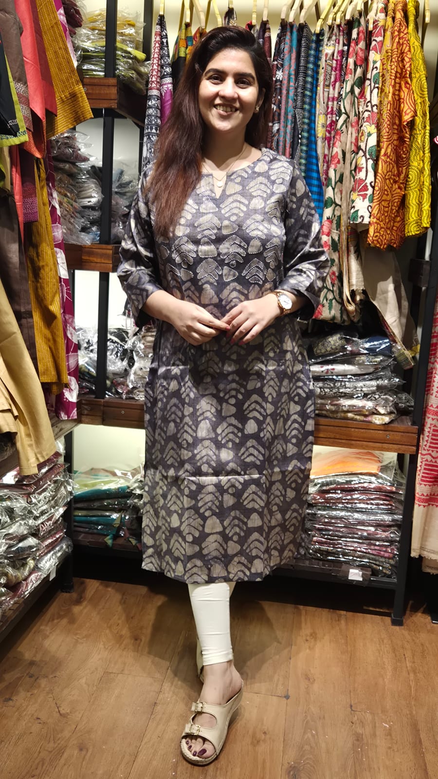 Greyish Violet Viscose Cotton Long Kurti Pattern 2