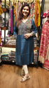 Blue Green Tussar Silk Long Kurti