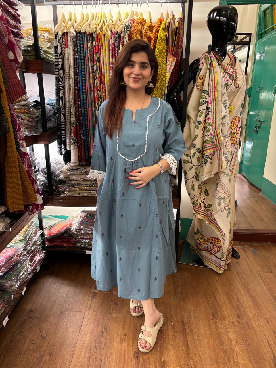Ash Jamdani Lace Khadi Cotton Dress