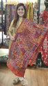 Rust Red Floral Kantha Silk Stole