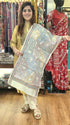 Ivory Pastel Leaf Kantha Silk Stole