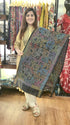 Charcoal Floral Kantha Silk Stole