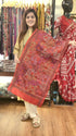 Coral Red Multicolour Kantha Silk Stole