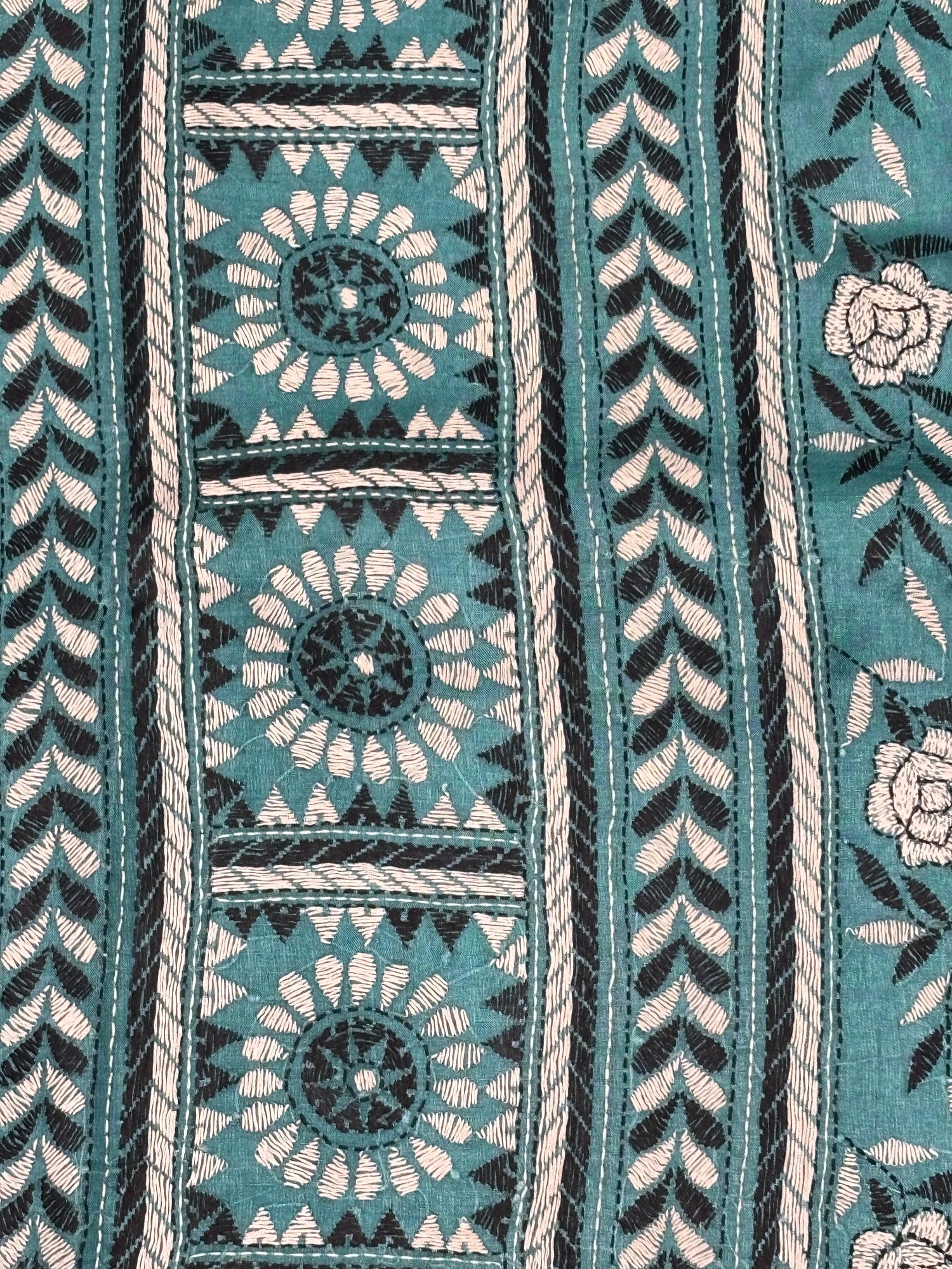 Blue &amp; Black Floral Tussar Saree