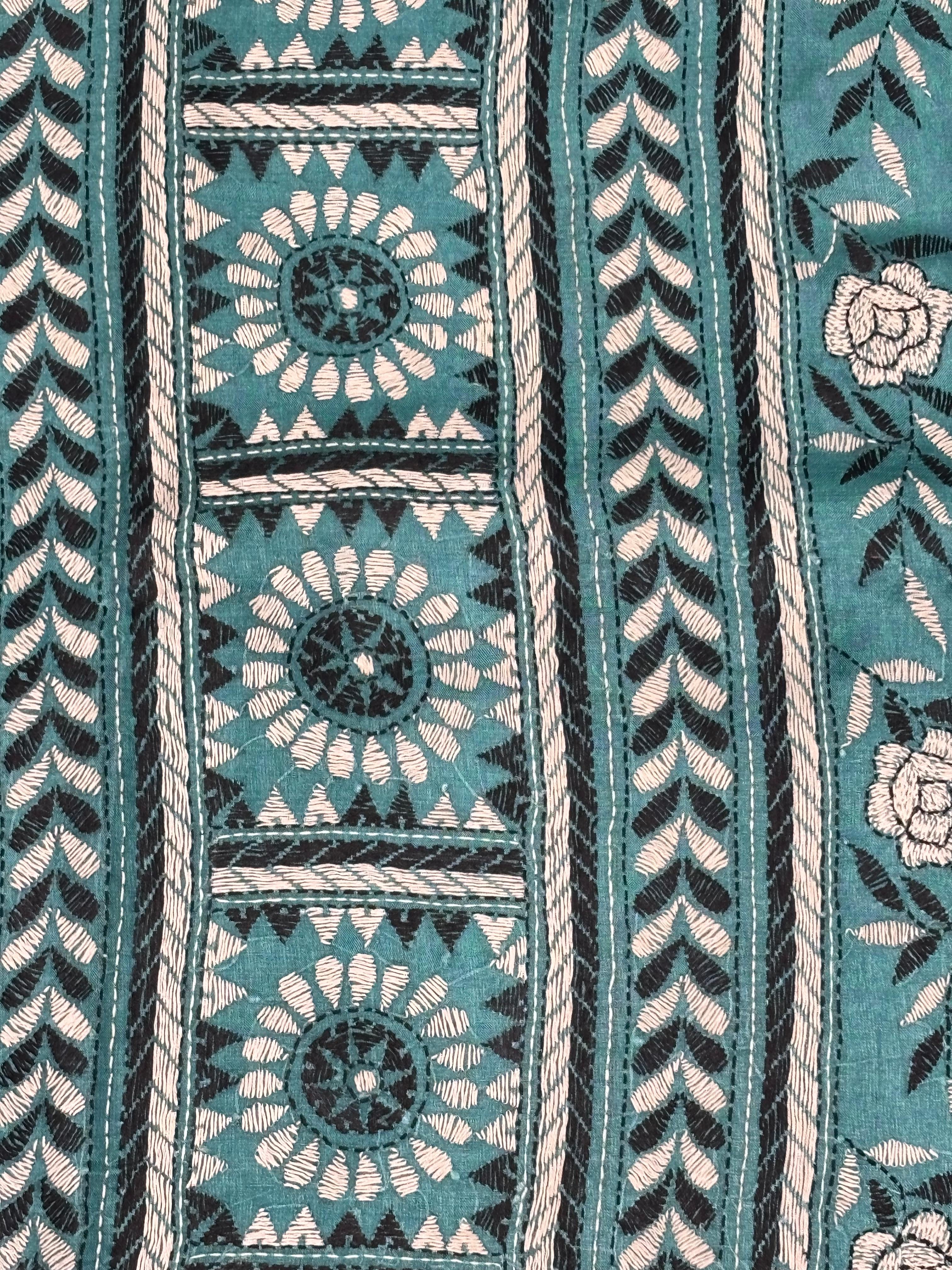 Blue &amp; Black Floral Tussar Saree