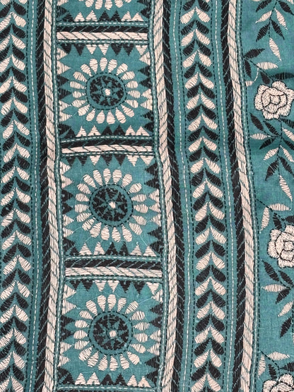 Blue &amp; Black Floral Tussar Saree