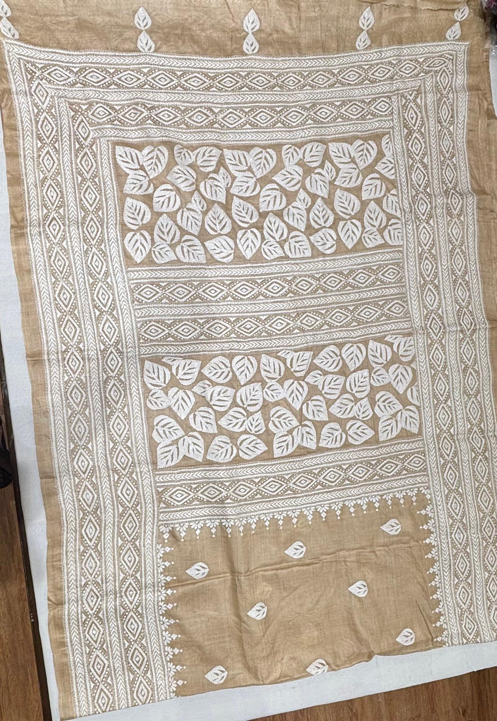 White Leaf Tussar Saree