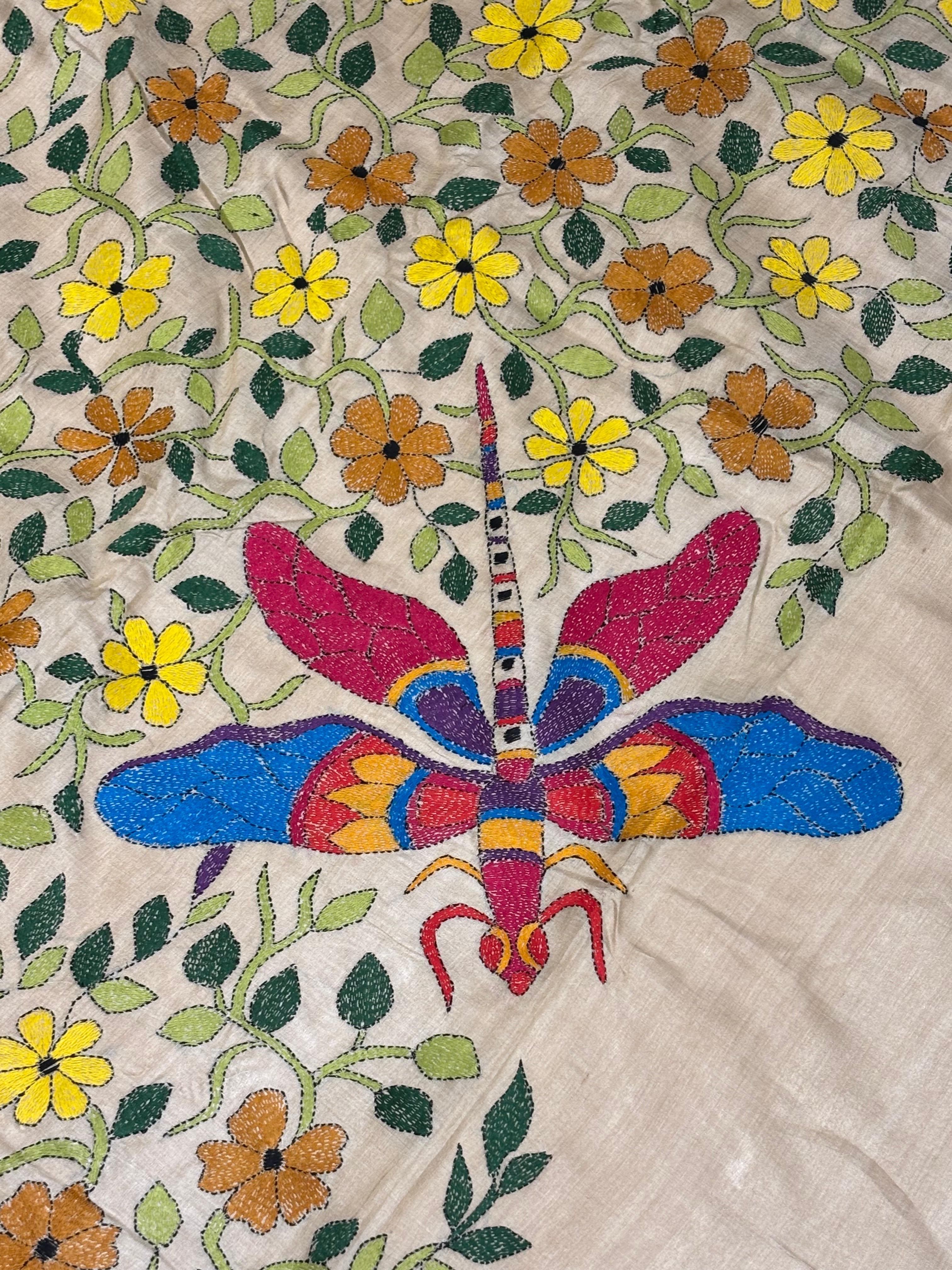 Floral with Dragonfly Tussar Saree