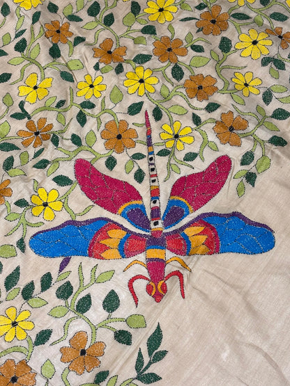 Floral with Dragonfly Tussar Saree