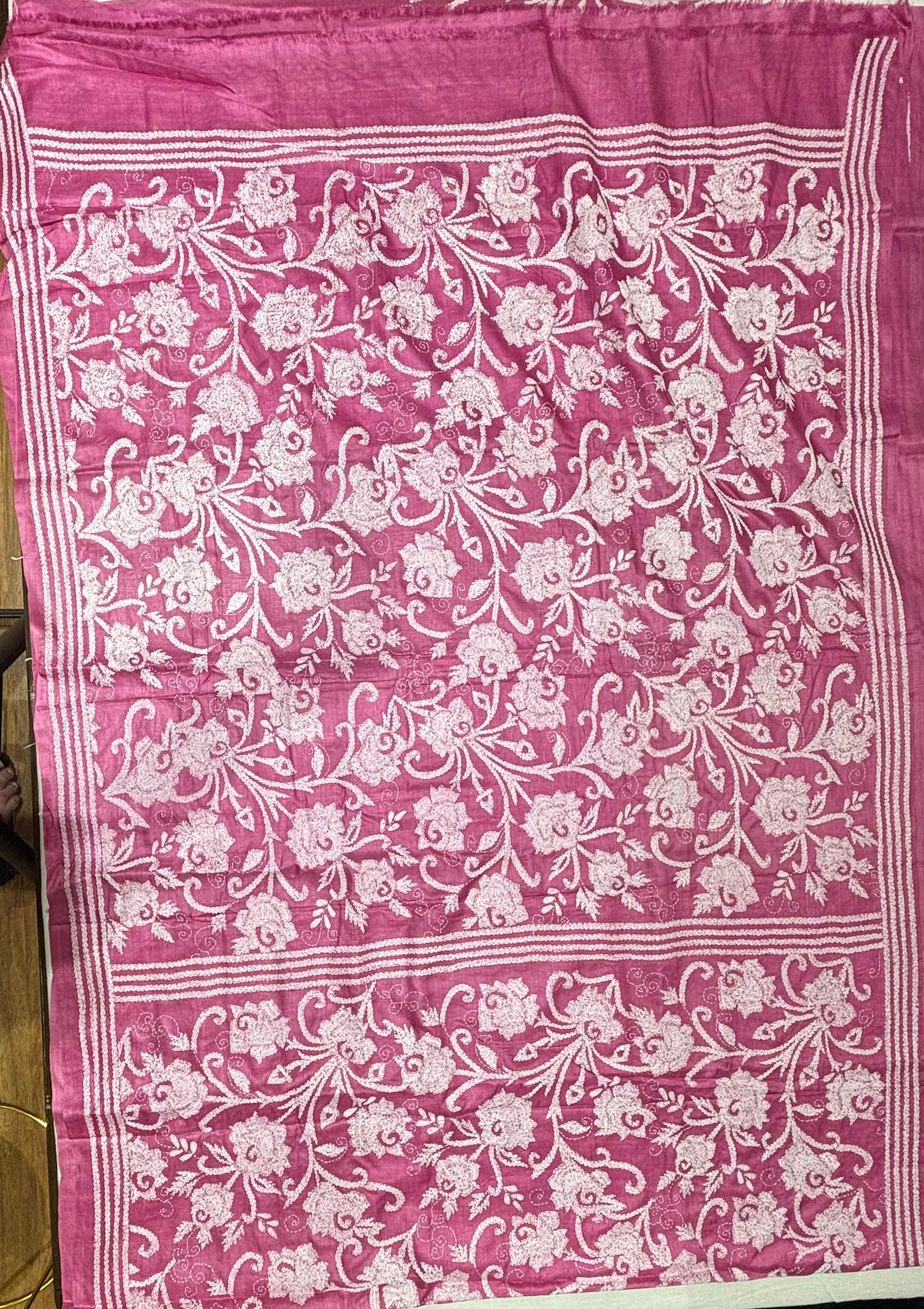 Dark Pink Floral Dyed Tussar Saree