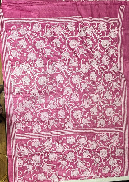Dark Pink Floral Dyed Tussar Saree