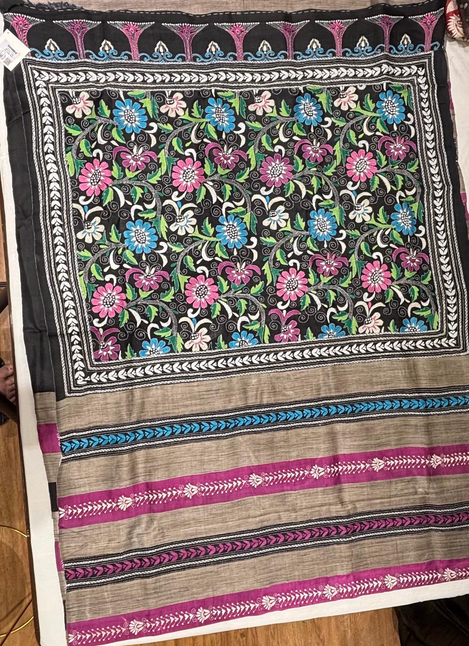 Multicolour Floral  Dyed Tussar Saree