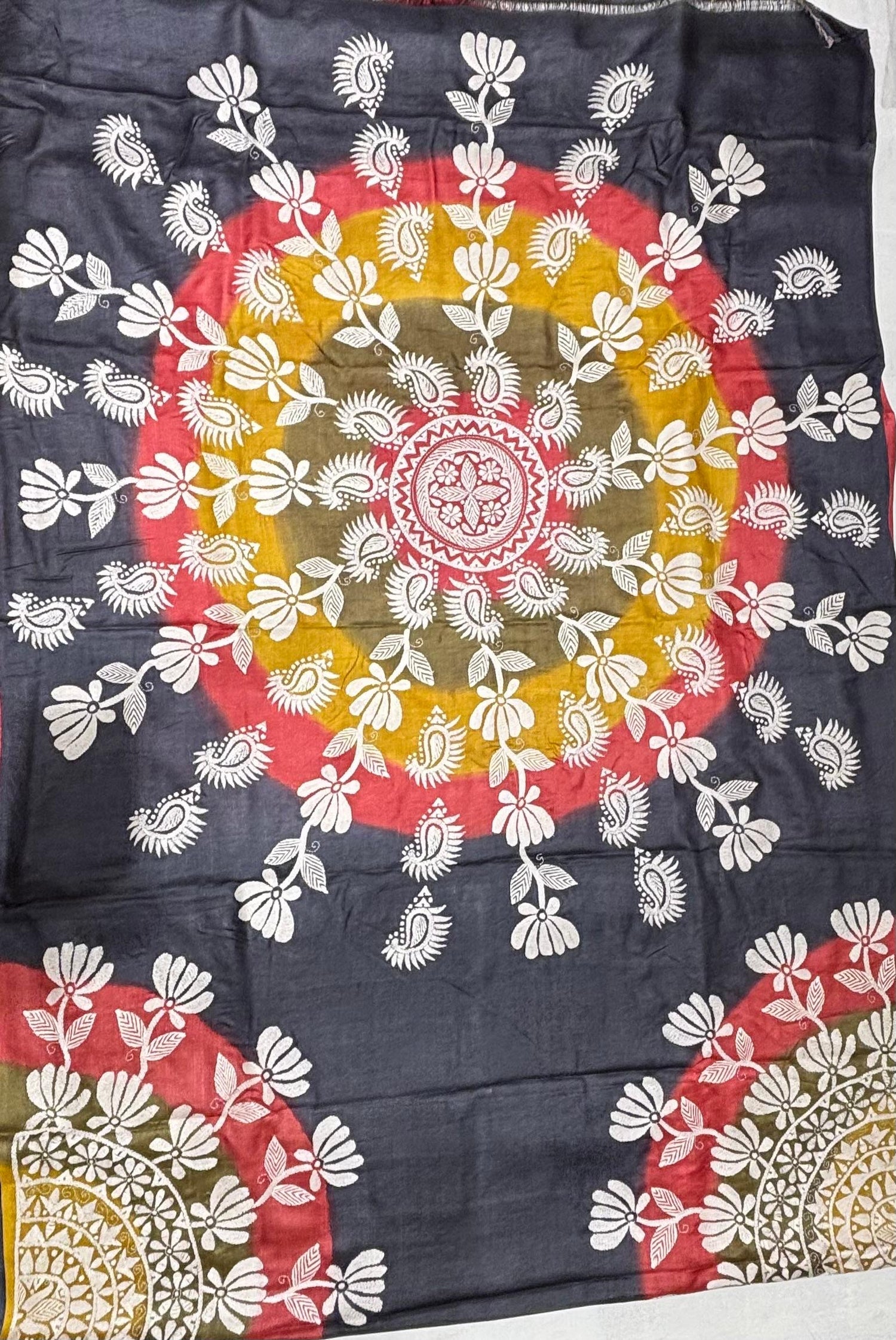 Black with multicolour design Tussar Saree