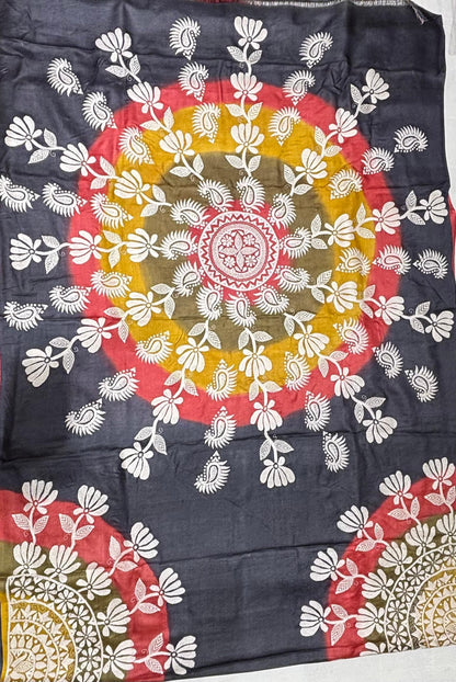 Black with multicolour design Tussar Saree