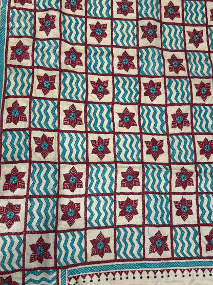 Blue &amp; Red Geometric Tussar Saree