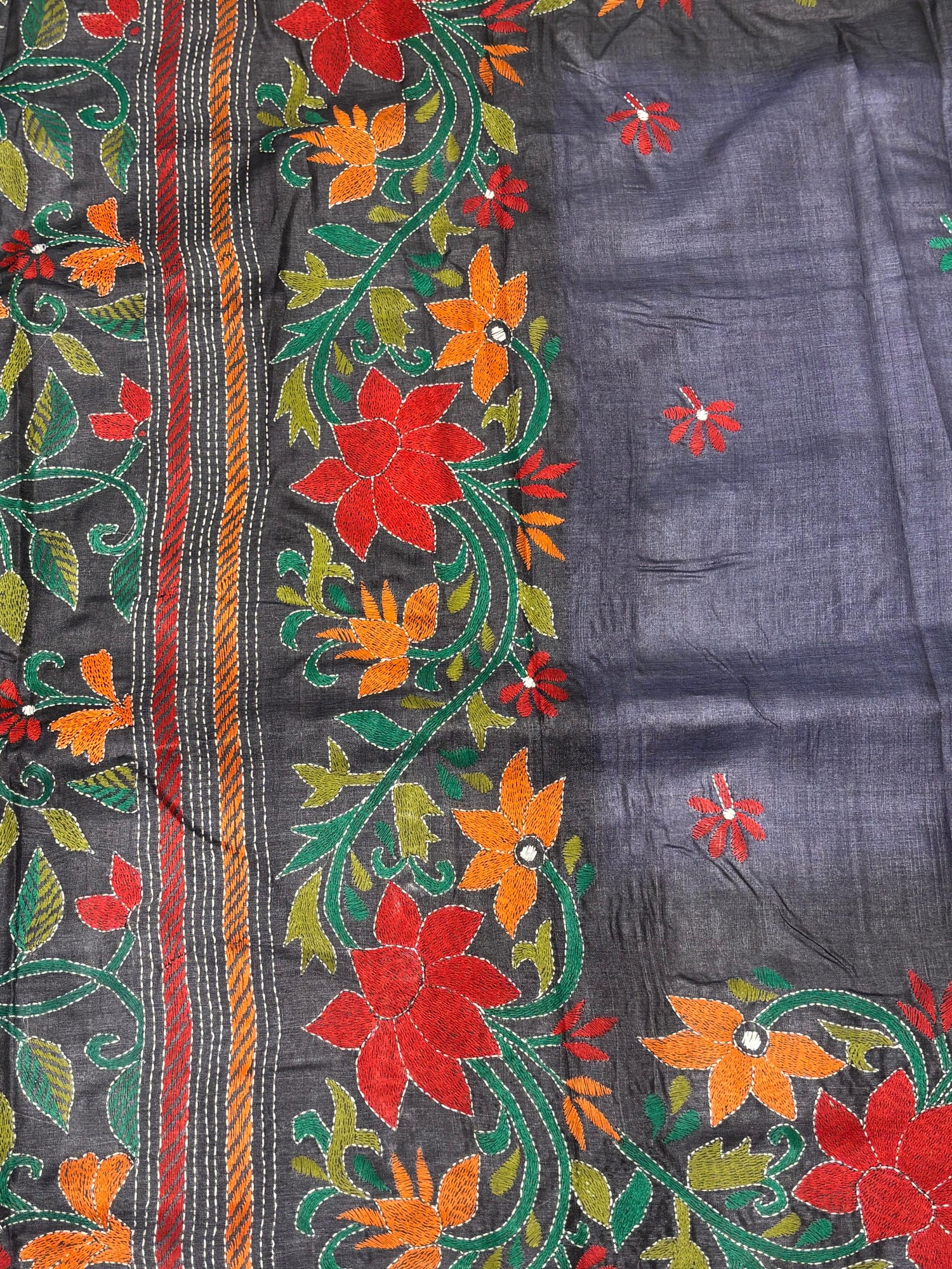 Black Dyed Floral Design Tussar Saree