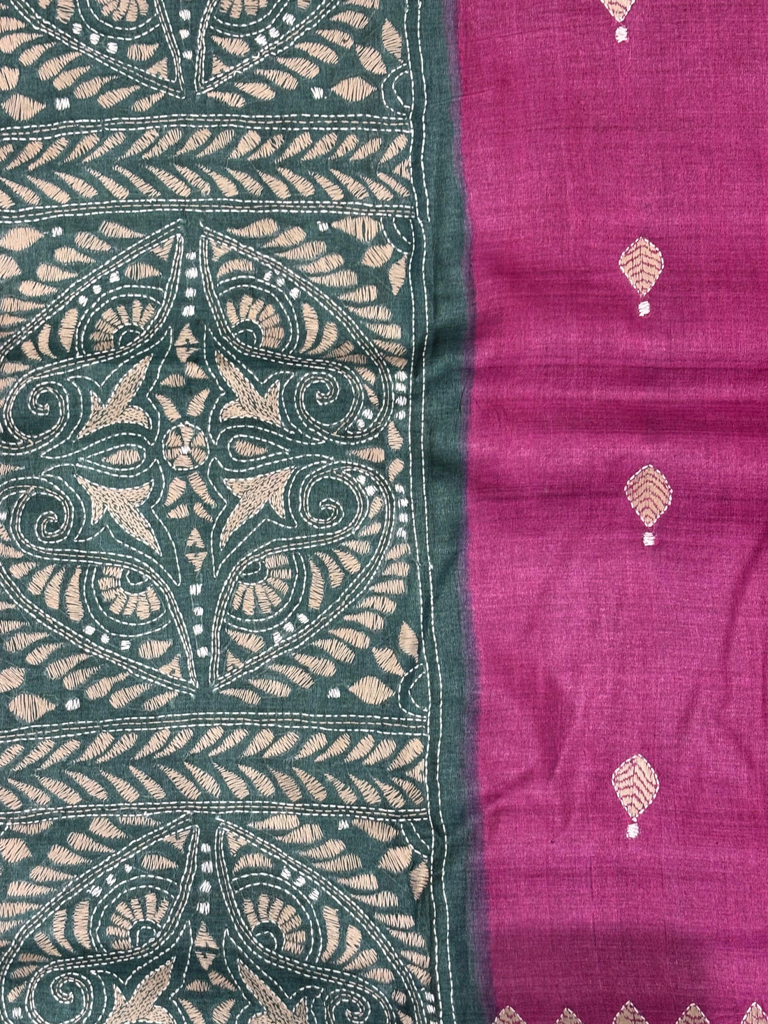 Green &amp; Pink Dyed Tussar Saree