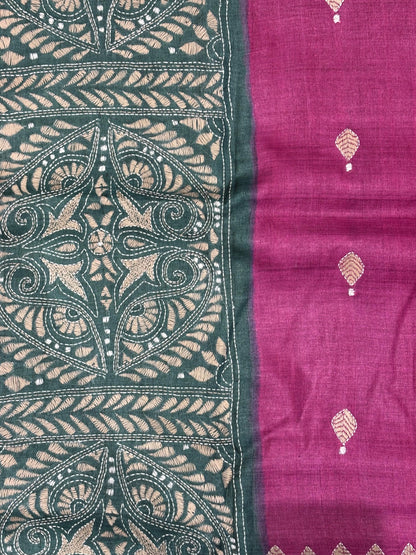 Green &amp; Pink Dyed Tussar Saree