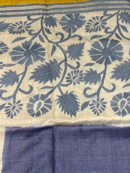 Blue &amp; Yellow Dyed Tussar Saree