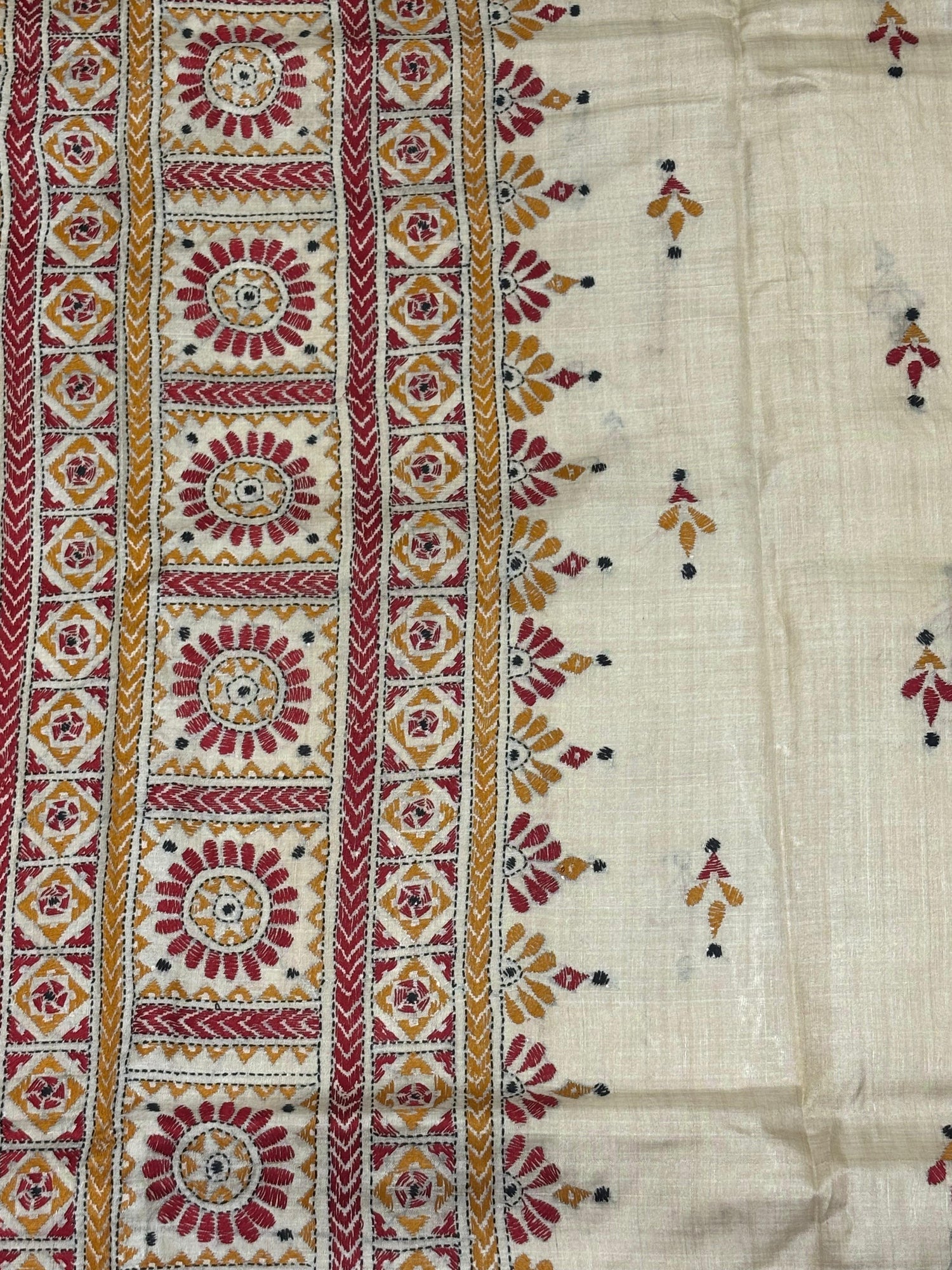 Orange &amp; Red Tussar Saree