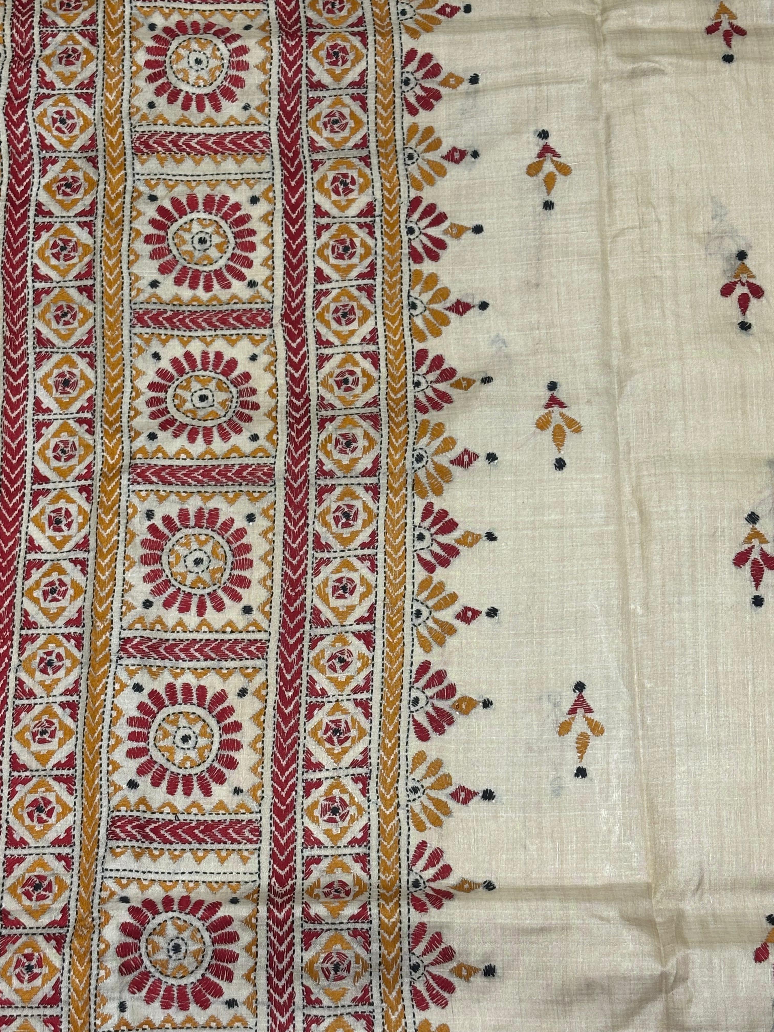 Orange &amp; Red Tussar Saree