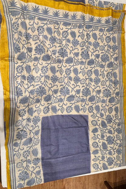 Blue &amp; Yellow Dyed Tussar Saree