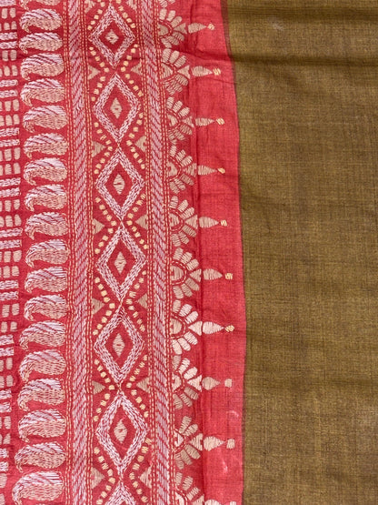 Rust &amp; Brown Dyed Tussar Saree