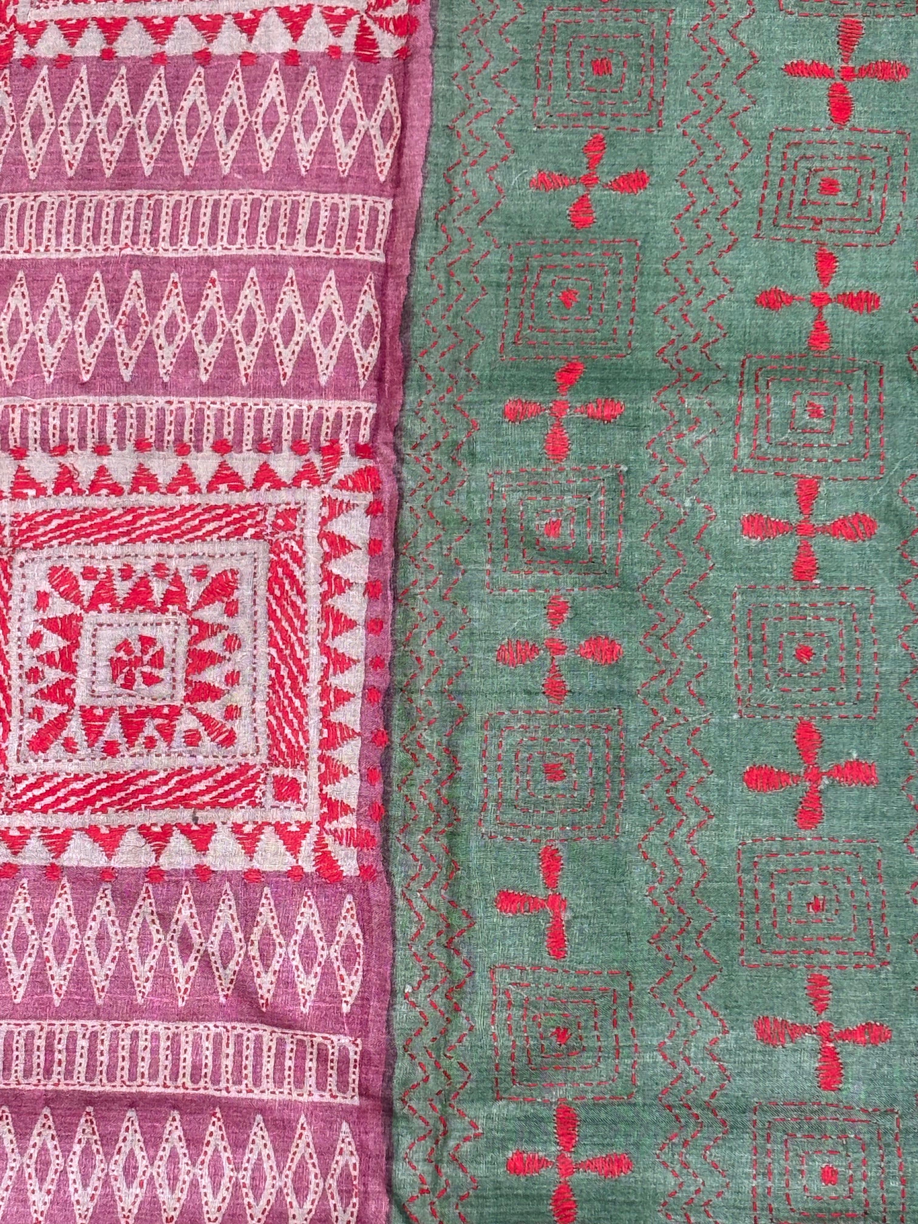 Pink &amp; Light Green Dyed Geometric Design  Tussar Saree