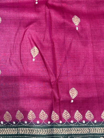 Green &amp; Pink Dyed Tussar Saree