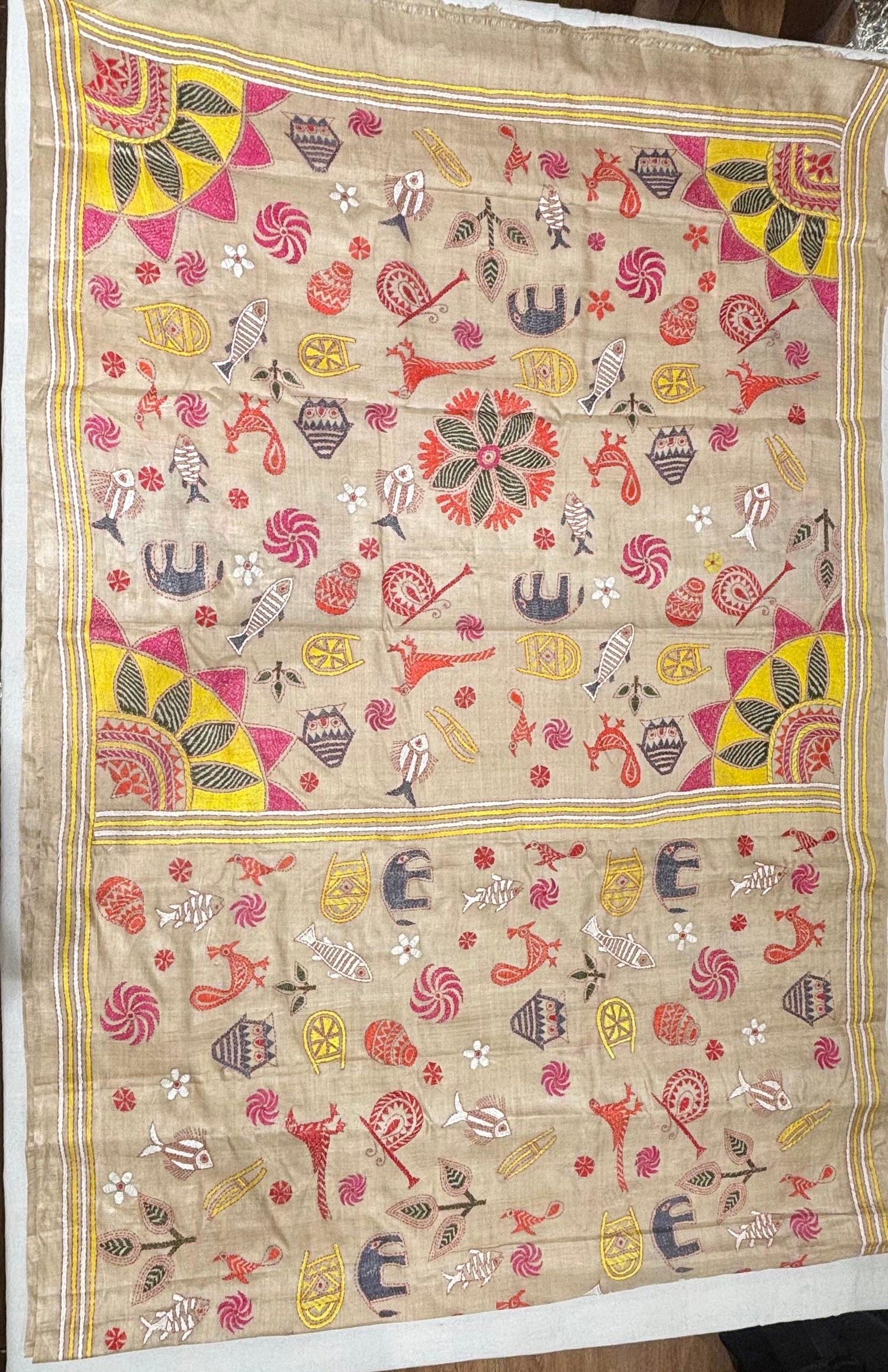 Multicolour Worli Design Tussar Saree