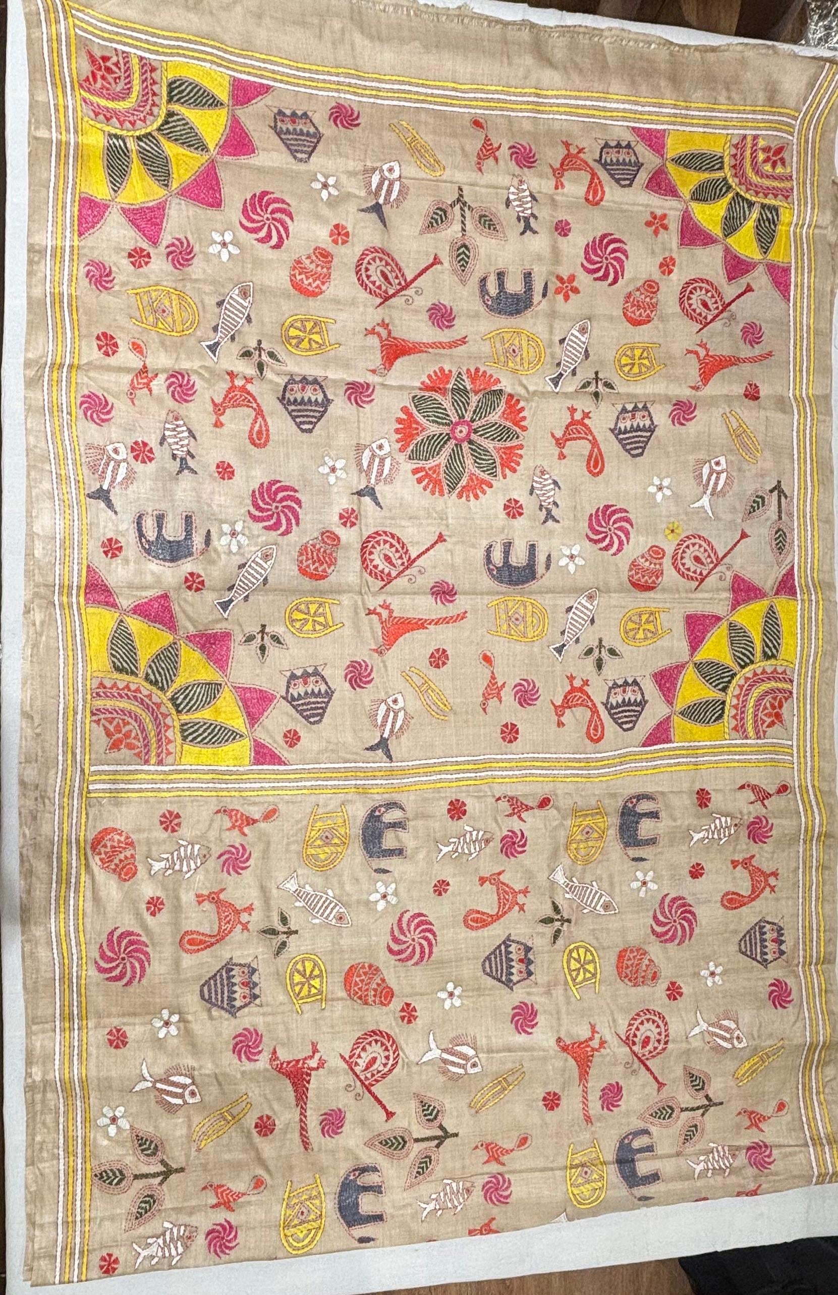 Multicolour Worli Design Tussar Saree