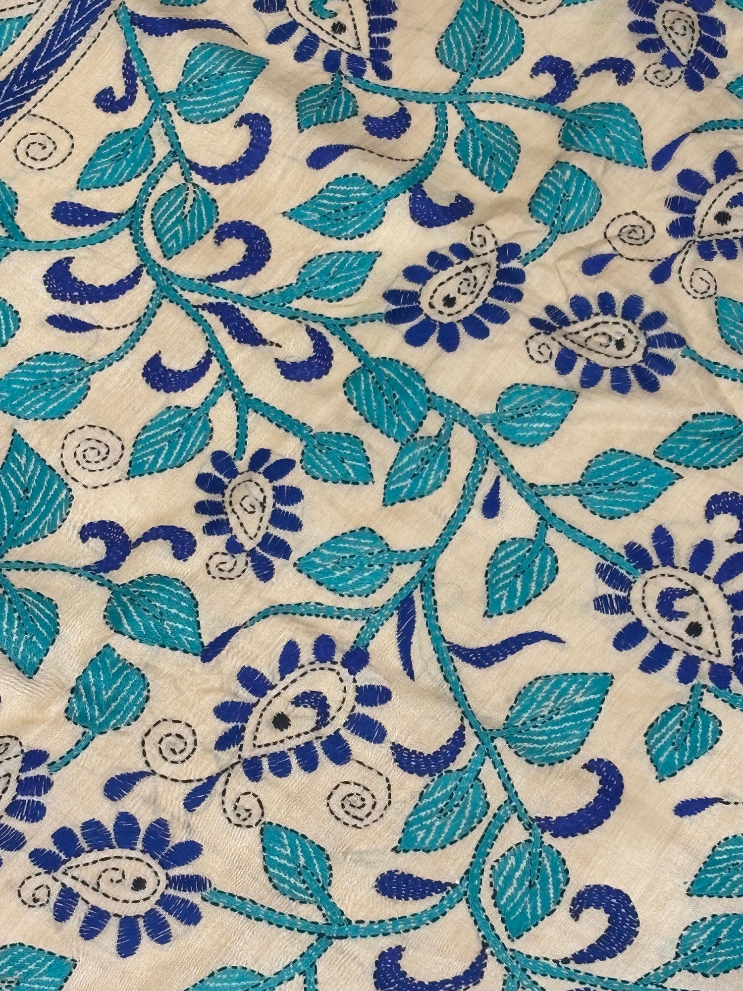 Blue Floral Tussar Saree