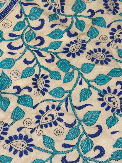 Blue Floral Tussar Saree