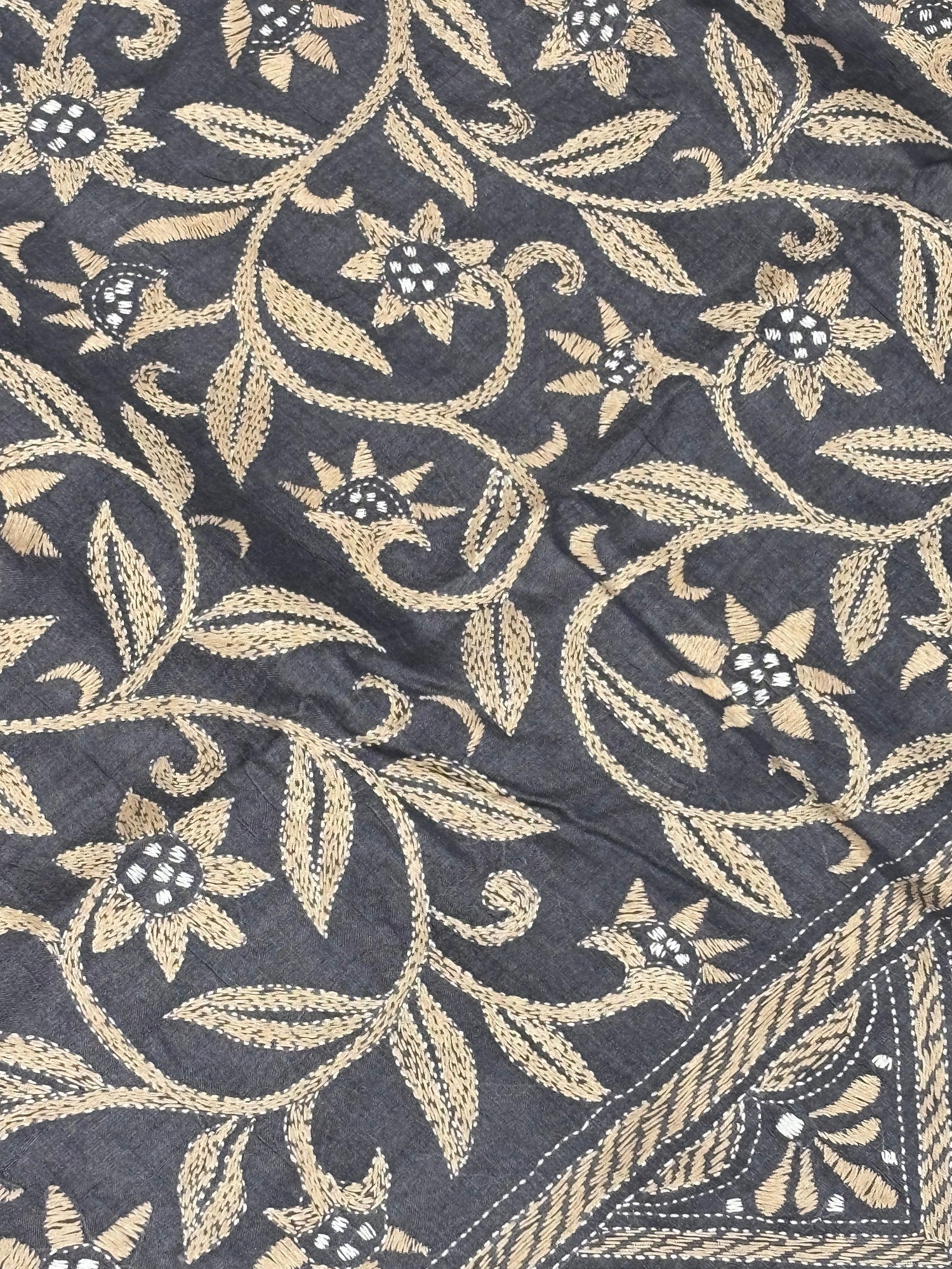 Black Dyed Geometric Design Tussar Saree