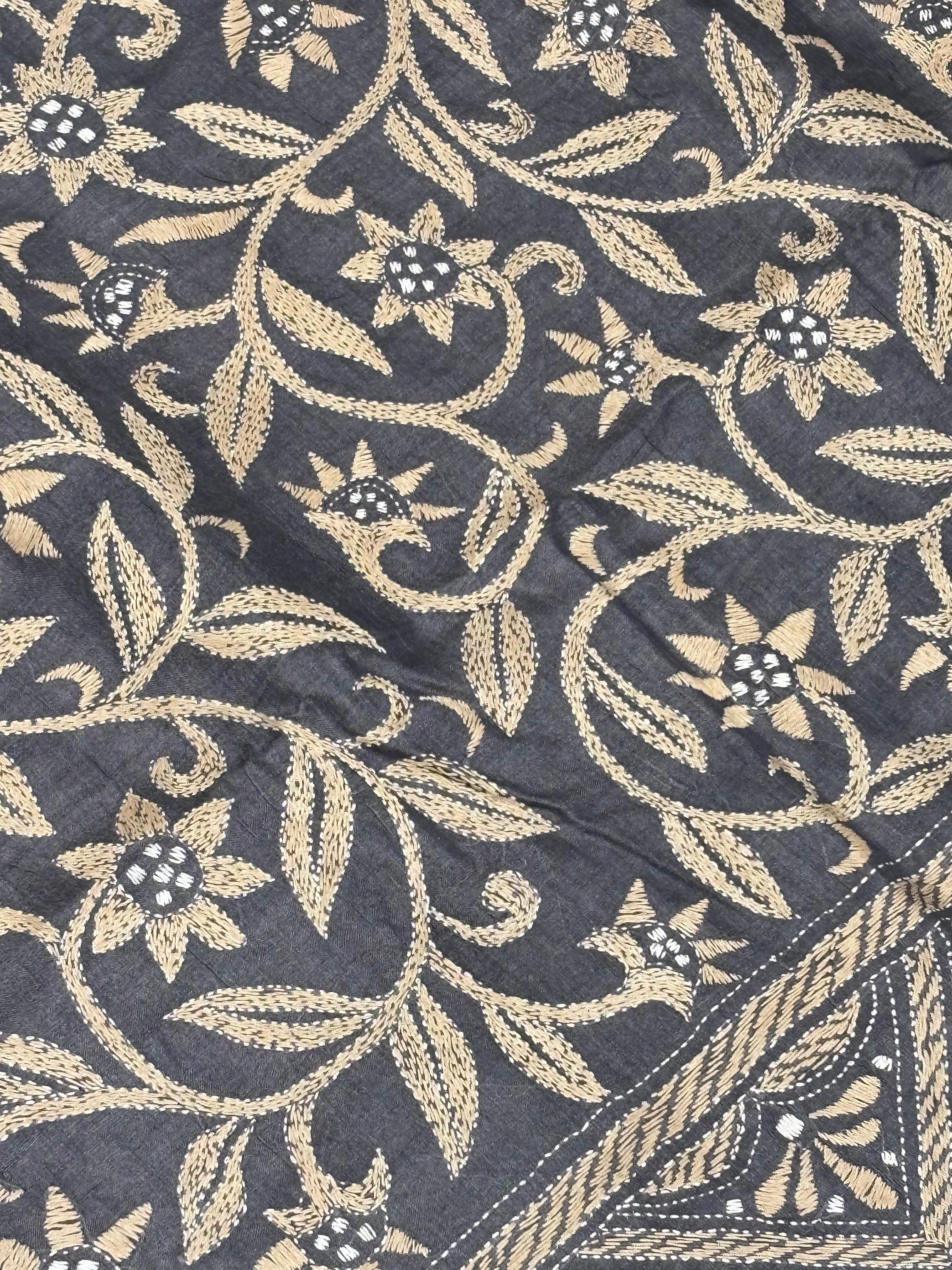 Black Dyed Geometric Design Tussar Saree