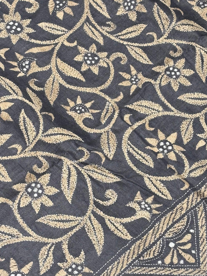 Black Dyed Geometric Design Tussar Saree
