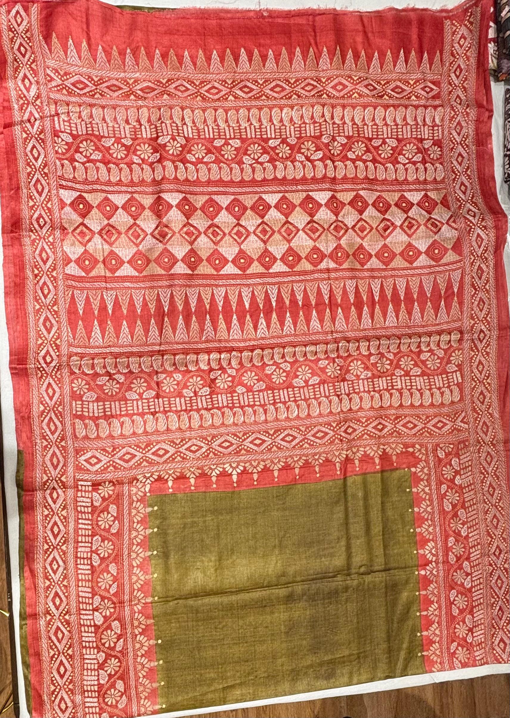 Rust &amp; Brown Dyed Tussar Saree