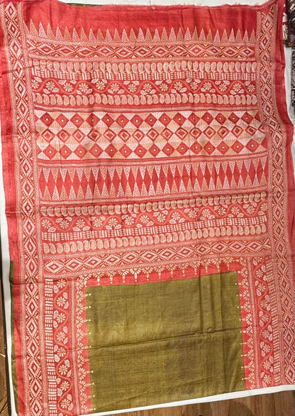 Rust &amp; Brown Dyed Tussar Saree