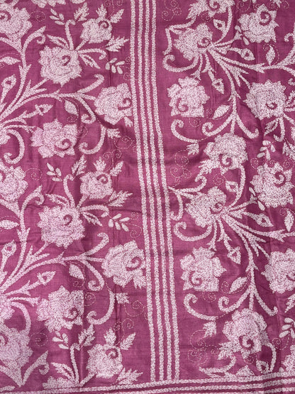 Dark Pink Floral Dyed Tussar Saree