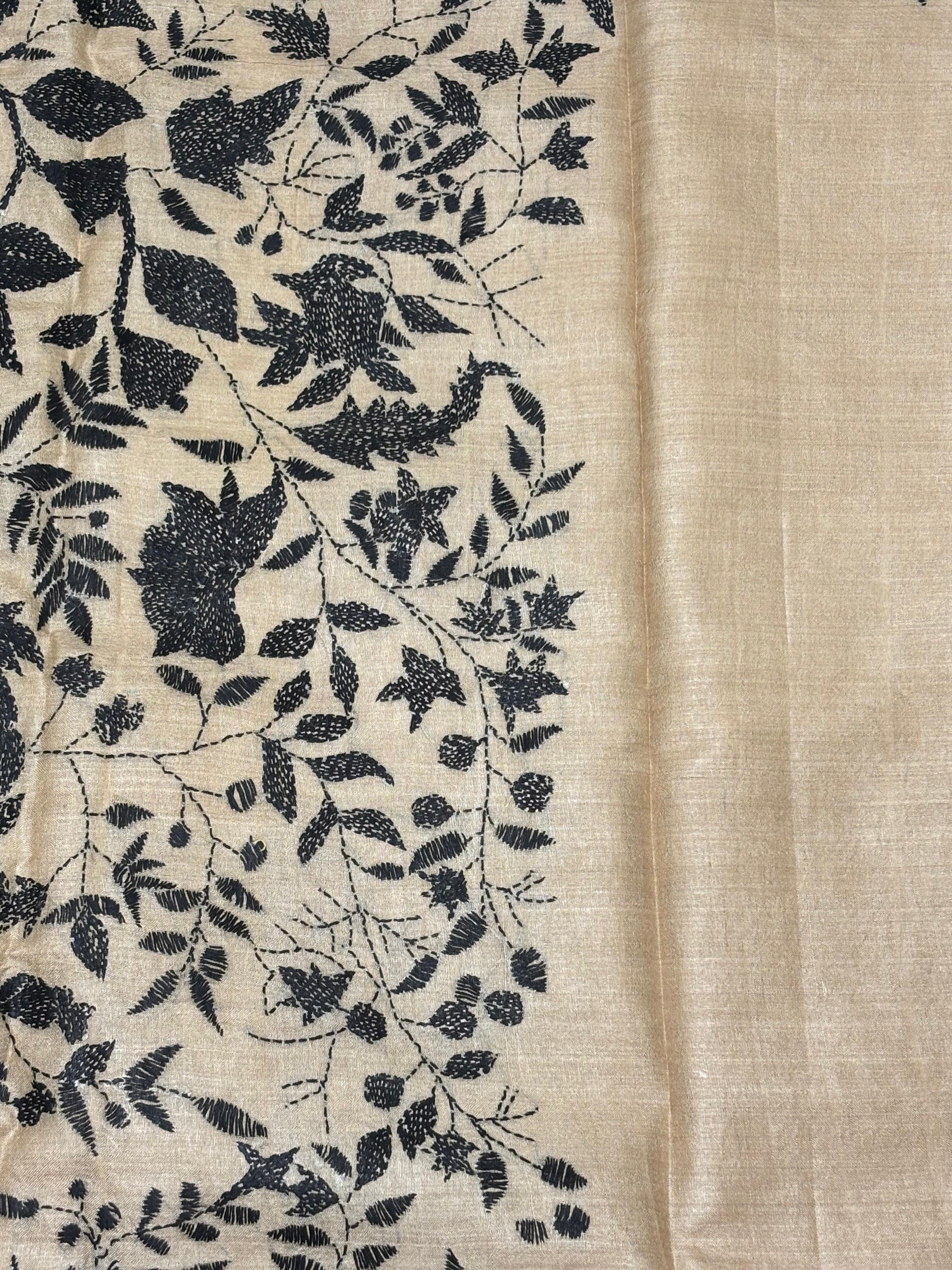 Black Tree Design Tussar Saree