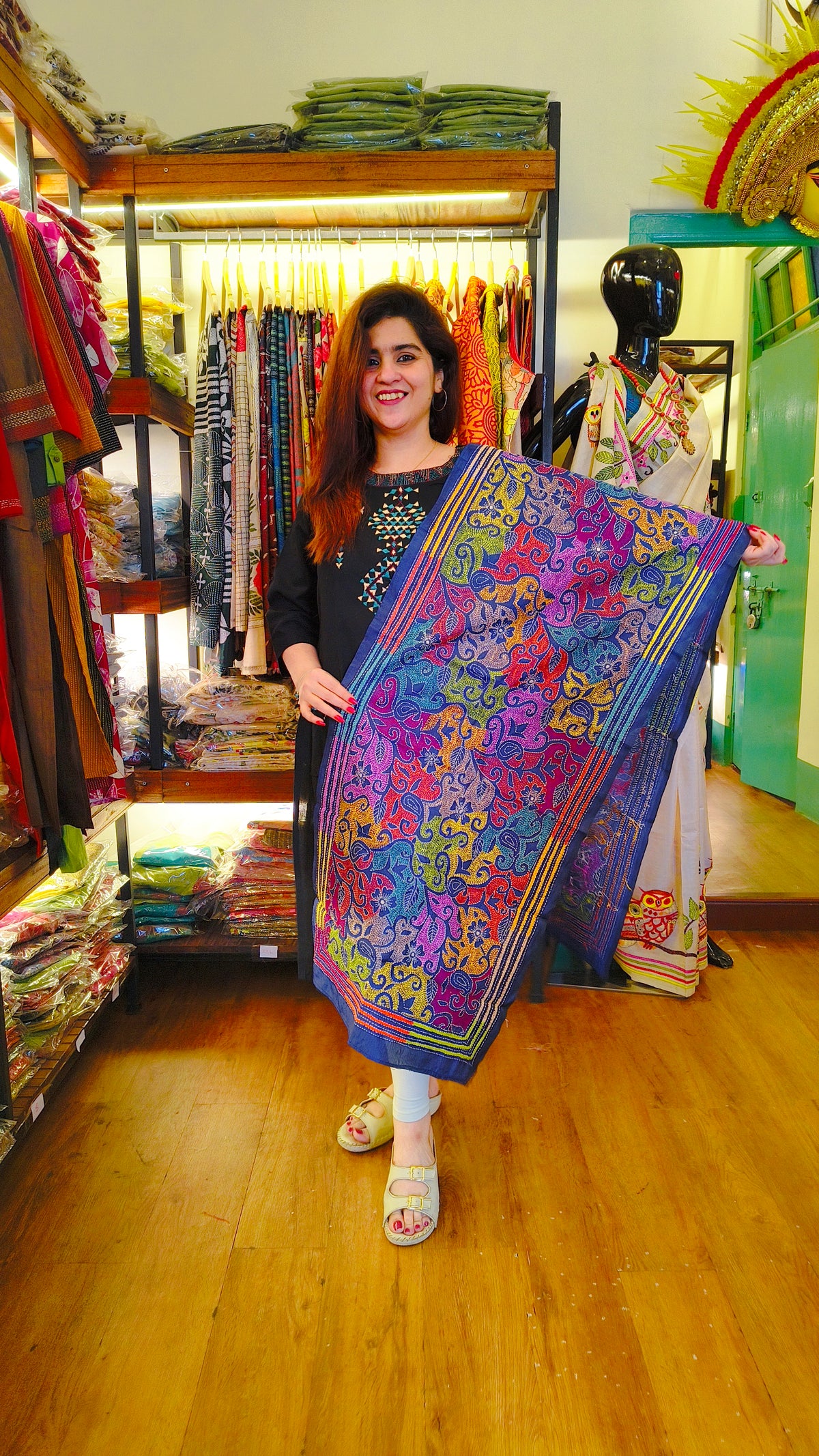 Royal Blue Paisley Kantha Stole