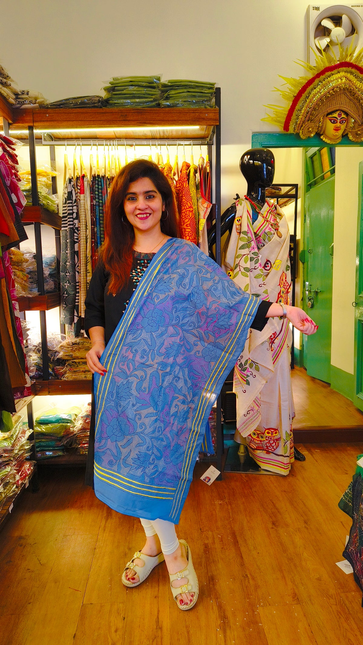 Sky Blue Kantha Stole
